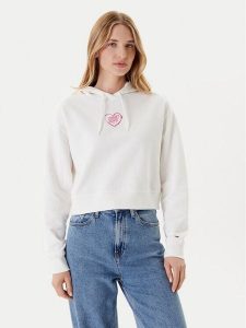 Tommy Jeans Bluza Heart DW0DW21408 Biały Relaxed Fit. Białe bluzy Tommy Jeans, m, bez wzorów, z bawełny, bez kaptura. Za 289,99 zł.