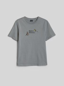 4F T-shirt loose z nadrukiem damski - szary S. Szare t-shirty 4f, m, bez wzorów, z bawełny, bez kołnierzyka, bez ramiączek. Za 79,99 zł.