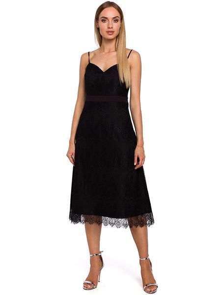 Made of emotion Sukienka w kolorze czarnym rozmiar: L. Czarne sukienki Made Of Emotion, l, bez wzorów, z koronki, bez kołnierzyka, bez ramiączek, midi, rozkloszowane. Za 91,56 zł.