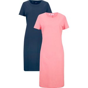 Sukienka z dżerseju (2 szt.). Zielone sukienki bonprix, na co dzień, bez wzorów, z dżerseju, bez kołnierzyka, bez ramiączek, mini, proste. Za 77,99 zł.