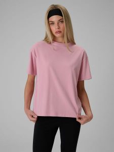 4F T-shirt loose gładki damski - różowy XS. Czerwone t-shirty 4f, xs, bez wzorów, z bawełny, bez kołnierzyka, bez ramiączek. Za 79,99 zł.