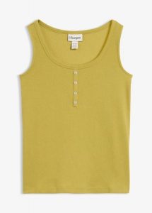 Top do bioder z prążkowanego materiału. Czarne topy bonprix, uniwersalny, bez wzorów, prążkowane, bez kołnierzyka, bez ramiączek. Za 42,99 zł.