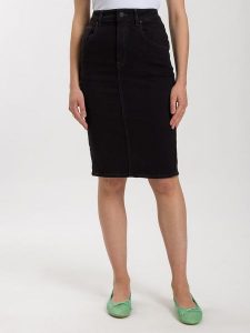 Cross Jeans Spódnica dżinsowa w kolorze czarnym rozmiar: W28. Czarne spódnice Cross Jeans, z aplikacjami, z jeansu, klasyczne, midi. Za 109,52 zł.