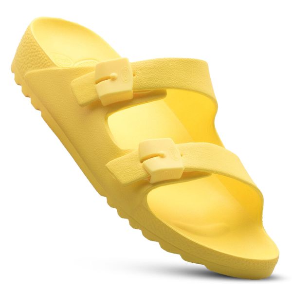 Klapki damskie sportowe SCHOLL BAHIA na basen. Żółte klapki Scholl, bez wzorów, bez obcasa. Za 119,99 zł.