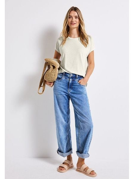 Street One Koszulka w kolorze kremowym rozmiar: 42. Brązowe bluzki Street One, bez wzorów, street, bez kołnierzyka, bez ramiączek. Za 87,19 zł.