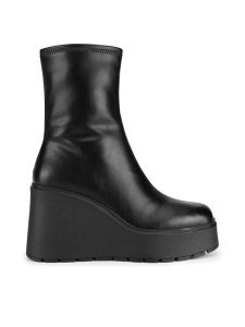 DeeZee Botki HY60195-1 Czarny. Czarne botki DeeZee, bez wzorów, ze skóry, bez obcasa, na koturnie, bez zapięcia. Za 199,99 zł.