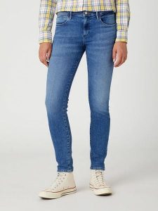 Wrangler Dżinsy "Raven" - Skinny fit - w kolorze niebieskim rozmiar: W27/L30. Niebieskie jeansy Wrangler, z aplikacjami, z podwyższonym stanem. Za 131,74 zł.