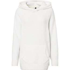 Sweter z kapturem, z polaru baranka. Białe swetry klasyczne bonprix, na zimę, z polaru, bez kołnierzyka. Za 129,99 zł.