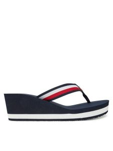 Tommy Hilfiger Japonki Th Corporate Wedge Beach Sandal FW0FW08520 Granatowy. Niebieskie klapki TOMMY HILFIGER, bez wzorów, z materiału, bez obcasa. Za 129,99 zł.