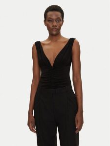 NORMA KAMALI Body KK424XPLH35001 Czarny Slim Fit. Czarne body i gorsety Norma Kamali, bez wzorów, z syntetyku. Za 539,99 zł.