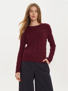 Tommy Hilfiger Sweter WW0WW43586 Bordowy Regular Fit. Czerwone swetry klasyczne TOMMY HILFIGER, s, z wełny, bez kołnierzyka. Za 559,99 zł.