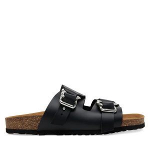 Klapki LOVE MOSCHINO. Czarne klapki LOVE MOSCHINO, bez wzorów, bez obcasa. Za 396,99 zł.