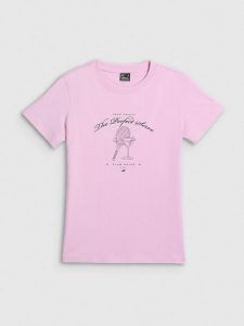 4F T-shirt regular z nadrukiem damski - różowy XXL. Czerwone t-shirty 4f, xxl, bez wzorów, z bawełny, bez kołnierzyka, bez ramiączek. Za 59,99 zł.