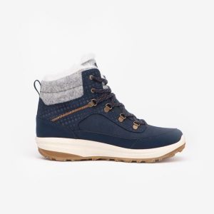 Buty turystyczne damskie Quechua NH900 skóra wodoodporne. Niebieskie buty trekkingowe QUECHUA, ze skóry, przed kolano, bez zapięcia. Za 349,99 zł.