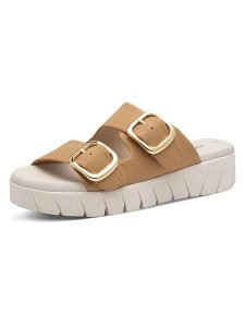 S.Oliver Klapki w kolorze jasnobrązowym rozmiar: 38. Brązowe klapki s.Oliver, bez wzorów, z otwartym noskiem, bez obcasa, na platformie. Za 121,99 zł.