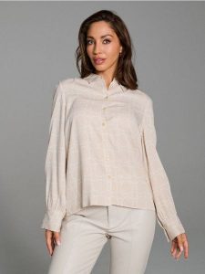 Koszula ze wzorem - kremowy. Białe koszule Sinsay, l, bez wzorów, bez kołnierzyka, bez ramiączek. Za 39,99 zł.