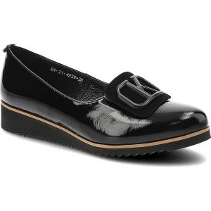 Czarne Półbuty Karino Eleganckie Buty Damskie. Czarne półbuty Karino, bez wzorów, ze skóry, bez obcasa, na obcasie, bez zapięcia. Za 249,00 zł.