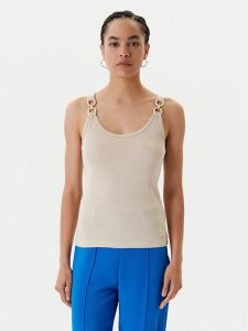 Morgan Top 251-DIDONI Beżowy Slim Fit. Brązowe topy Morgan, s, bez wzorów, z wiskozy, bez kołnierzyka, bez ramiączek. Za 99,99 zł.