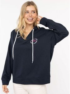 Zwillingsherz Bluza "Smile Everyday Enjoy" w kolorze granatowym rozmiar: L/XL. Niebieskie bluzy Zwillingsherz, l, bez wzorów, z kapturem. Za 184,46 zł.