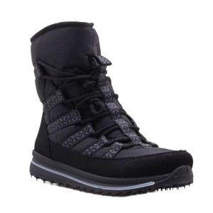 Śniegowce Damskie. Czarne buty zimowe PROGRESSIVE, bez obcasa, bez zapięcia. Za 224,99 zł.