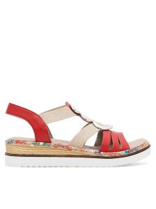 Rieker Sandały 679L4-33 Kolorowy. Sandały Rieker, bez wzorów, z syntetyku, bez obcasa, na płaskiej podeszwie, bez zapięcia. Za 309,99 zł.