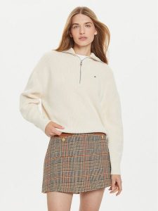 Tommy Hilfiger Sweter WW0WW42141 Écru Relaxed Fit. Swetry klasyczne TOMMY HILFIGER, l, z bawełny, bez kołnierzyka. Za 399,99 zł.