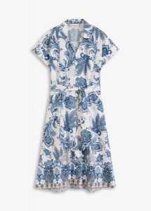 Sukienka z wiązanym paskiem. Brązowe sukienki bonprix, bez wzorów, eleganckie, bez kołnierzyka, bez ramiączek. Za 169,99 zł.
