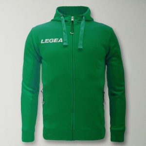 Bluza Junior Sarajevo Full Zip do biegania zielona. Zielone kurtki LEGEA, bez wzorów, z bawełny, z kapturem. Za 180,00 zł.