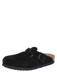 Birkenstock Skórzane klapki "Boston" w kolorze czarnym rozmiar: 44. Czarne klapki Birkenstock, bez wzorów, ze skóry, bez obcasa. Za 239,95 zł.