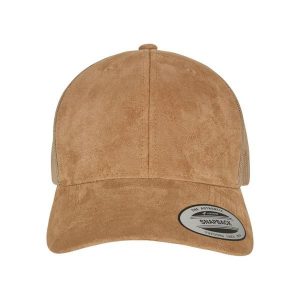 Zamszowa czapka Flexfit Trucker. Zielone czapki FLEXFIT, bez wzorów, z materiału. Za 84,65 zł.