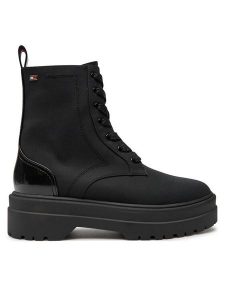 Tommy Hilfiger Trapery Flag Ventile Lace Up Boot FW0FW08287 Czarny. Czarne buty zimowe TOMMY HILFIGER, z materiału, bez obcasa, bez zapięcia. Za 799,99 zł.