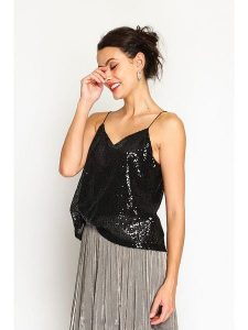 ASSUILI Top w kolorze czarnym rozmiar: 42. Czarne topy Assuili, bez wzorów, klasyczne, bez kołnierzyka, bez ramiączek. Za 91,77 zł.