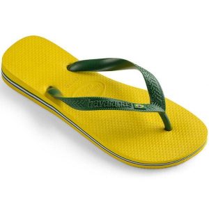 Japonki damskie Havaianas Brasil Citrus Yellow 4000032-2197. Żółte klapki Havaianas, bez wzorów, z materiału, bez obcasa. Za 89,00 zł.