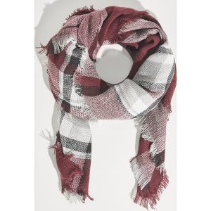 Szal w kratkę - Bordowy. Szaliki marki Sinsay. W wyprzedaży za 14,99 zł.