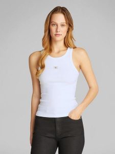 CALVIN KLEIN JEANS Top w kolorze białym rozmiar: XXL. Białe topy Calvin Klein Jeans, xxl, bez wzorów, z jeansu, bez kołnierzyka, bez ramiączek. Za 70,41 zł.