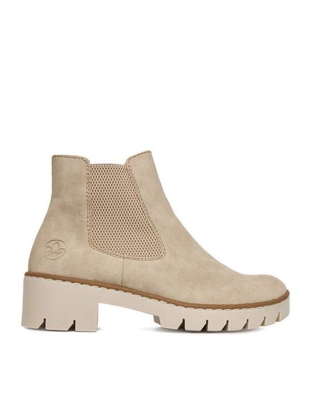 Rieker Botki X5772-60 Beżowy. Brązowe botki Rieker, bez wzorów, z materiału, bez obcasa, na płaskiej podeszwie, bez zapięcia. Za 269,99 zł.
