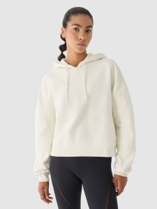 4F Bluza dresowa z kapturem damska 4F x Anna Lewandowska - biała L. Białe bluzy 4f, l, bez wzorów, z bawełny, z kapturem. W wyprzedaży za 139,99 zł.