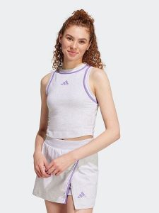 Adidas Top w kolorze jasnoszaro-fioletowym rozmiar: S. Szare topy ADIDAS, s, bez wzorów, bez kołnierzyka, bez ramiączek. Za 92,21 zł.