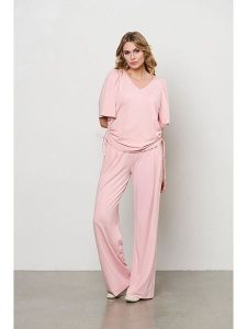 &Co Woman Spodnie "Millie" w kolorze jasnoróżowym rozmiar: XL. Różowe spodnie z wysokim stanem &Co Woman, bez wzorów, z materiału, z podwyższonym stanem. Za 223,99 zł.