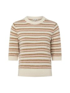 Opus Damska koszula z dzianiny z wełną i moherem - Puvet Kobiety Bawełna brązowy|różowy w paski, 34. Brązowe koszule Opus, bez wzorów, z bawełny, bez kołnierzyka, bez ramiączek. Za 399,95 zł.