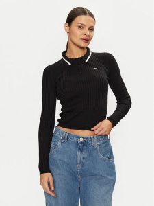 Tommy Jeans Sweter DW0DW19887 Czarny Slim Fit. Czarne swetry klasyczne Tommy Jeans, m, z bawełny, bez kołnierzyka. Za 349,99 zł.