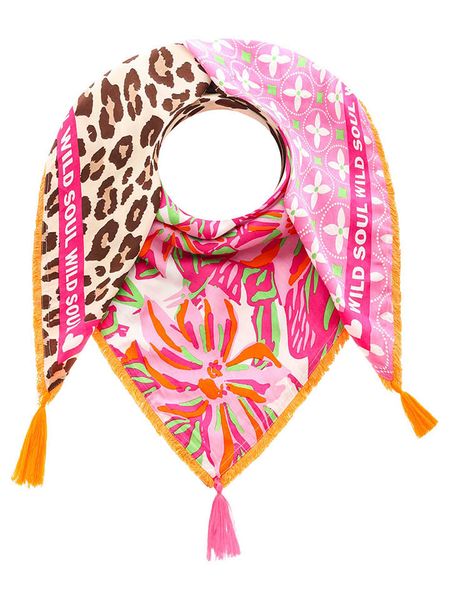 Zwillingsherz Chusta "Wild Summer Jungle" ze wzorem - 130 x 130 cm rozmiar: onesize. Apaszki i chusty Zwillingsherz, z aplikacjami, z materiału. Za 139,87 zł.