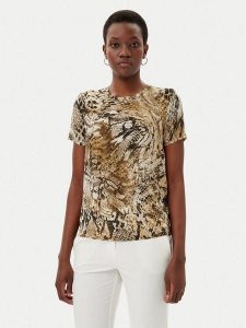 Marciano Guess Bluzka Blusa tatjana ss printed Brązowy Comfort Fit. Brązowe bluzki Marciano Guess, z aplikacjami, z jedwabiu, bez kołnierzyka, bez ramiączek. Za 389,99 zł.