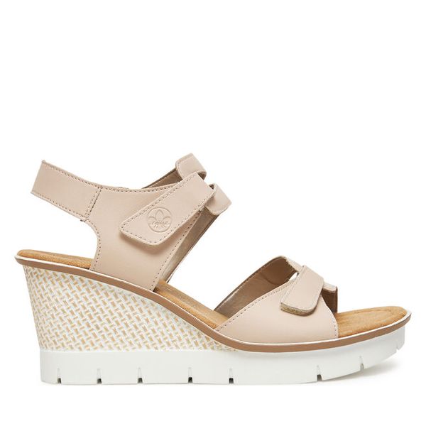 Sandały Rieker. Brązowe sandały Rieker, bez wzorów, bez obcasa, na koturnie, bez zapięcia. Za 349,99 zł.