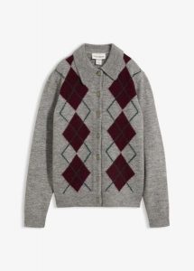 Sweter rozpinany z kołnierzykiem polo. Szare kardigany bonprix, bez kołnierzyka. Za 149,99 zł.