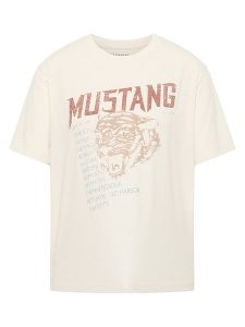 Mustang Koszulka w kolorze kremowym rozmiar: S. Brązowe bluzki Mustang, s, bez wzorów, z bawełny, bez kołnierzyka, bez ramiączek. Za 52,67 zł.