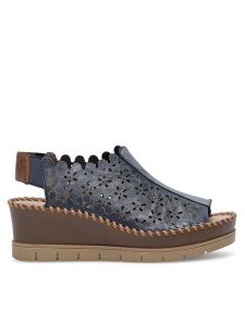 Rieker Sandały 60355-14 Granatowy. Niebieskie sandały Rieker, bez wzorów, bez obcasa, na koturnie, bez zapięcia. Za 339,99 zł.