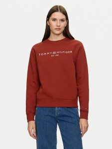 Tommy Hilfiger Bluza Logo WW0WW39791 Czerwony Regular Fit. Czerwone bluzy TOMMY HILFIGER, l, bez wzorów, z bawełny, bez kaptura. Za 369,99 zł.