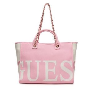Torebka Guess. Czerwone shopper bag Guess, z aplikacjami, bez dodatków. Za 399,99 zł.