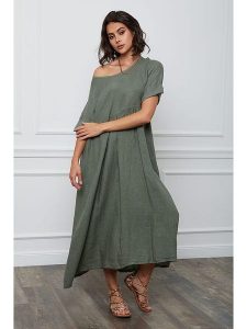 Fleur de Lin Lniana sukienka "Gustavo" w kolorze khaki rozmiar: L. Brązowe sukienki Fleur de Lin, l, bez wzorów, ze lnu, bez kołnierzyka, bez ramiączek, maxi. Za 167,28 zł.